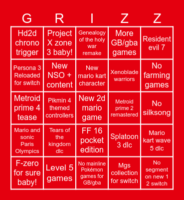 Grizz's June 2023 direct card Bingo Card