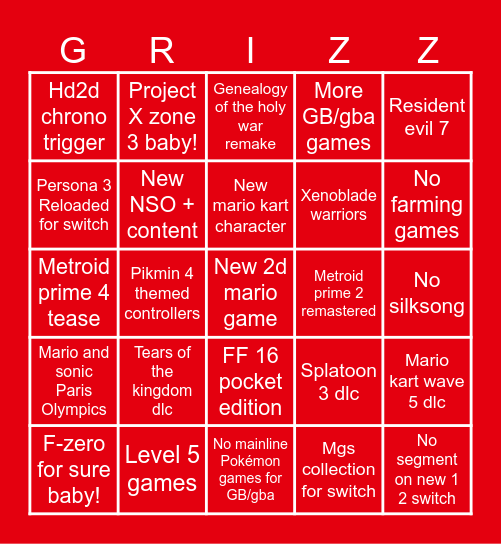 Grizz's June 2023 direct card Bingo Card