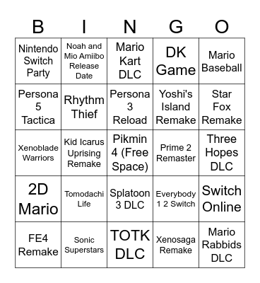 Nintendo Direct June 2023 Bingo Card