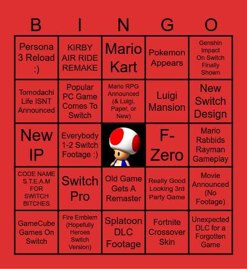 Nintendo Direct Bingo Card