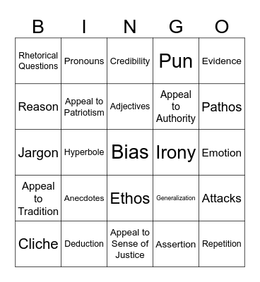 Persuasive Language Bingo Card