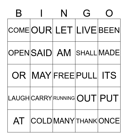 SIGHT WORDS 1 Bingo Card