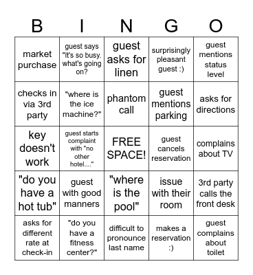 FRONT DESK SHENANIGANS Bingo Card