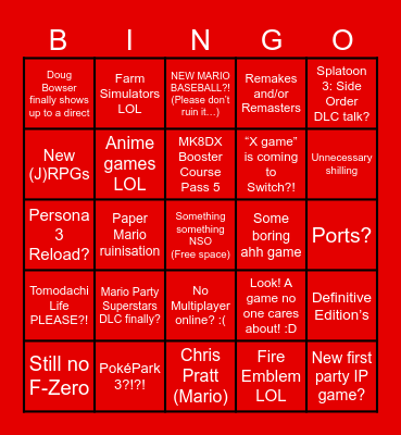 June 2023 Nintendo Direct Bingo Card