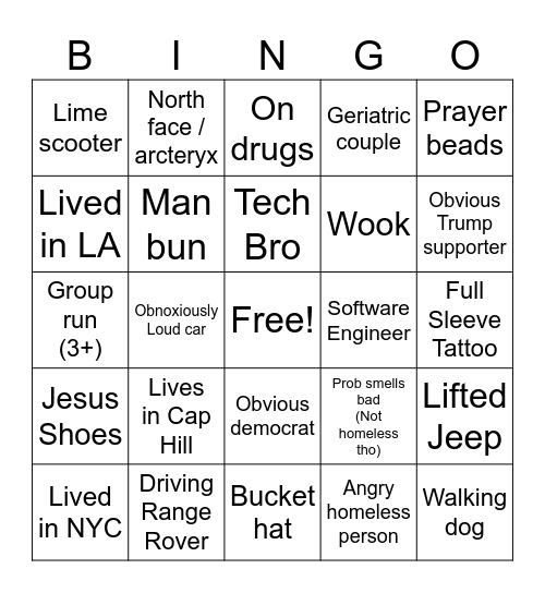 Denver People Watching Bingo Card