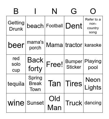 Country Bingo Card