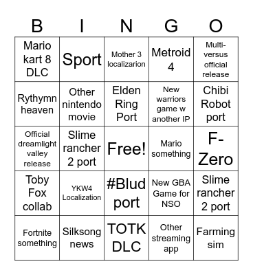 JUNE '23 NINTENDO DIRECT BAZINGO BY DANIEL Bingo Card