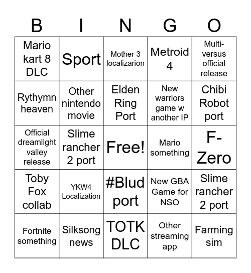 JUNE '23 NINTENDO DIRECT BAZINGO BY DANIEL Bingo Card