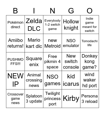 Nintendo direct-o Bingo Card