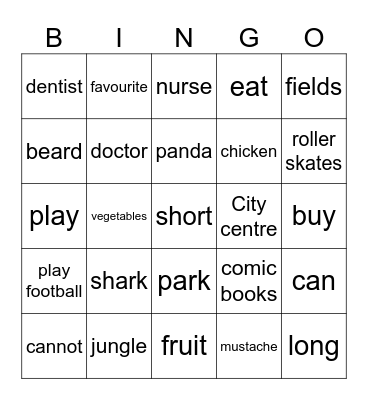 Movers Bingo Card