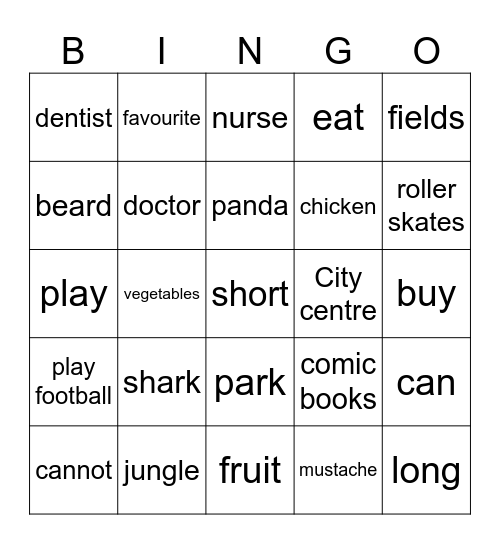 Movers Bingo Card