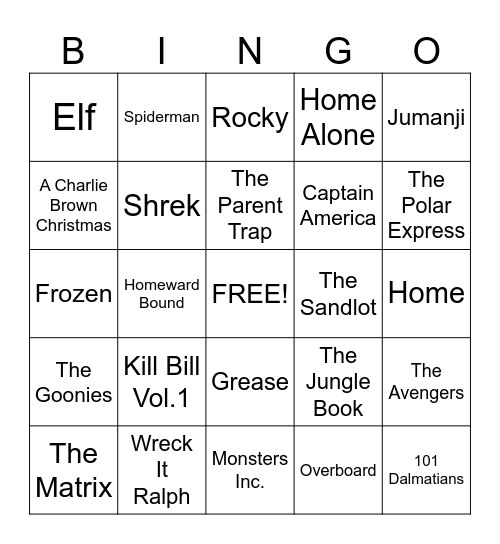 Movies Bingo Card