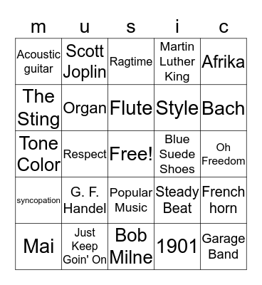Blues and Ragtime Bingo Card
