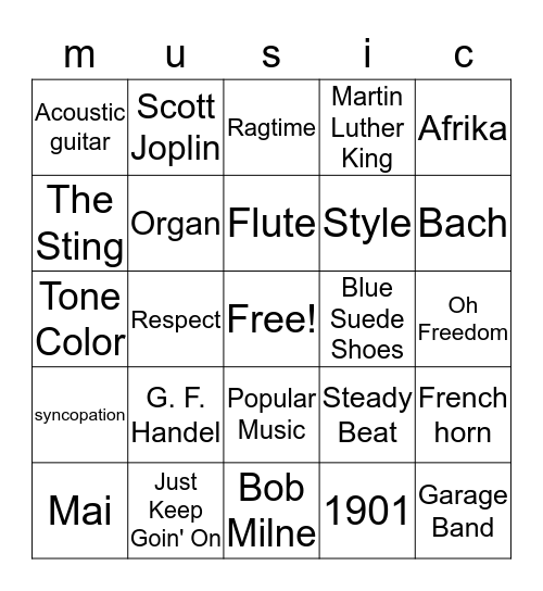 Blues and Ragtime Bingo Card
