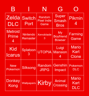 NINTENDO DIRECT Bingo Card