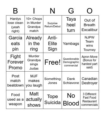 Forbidden Door Go-Home Dynamite Bingo Card