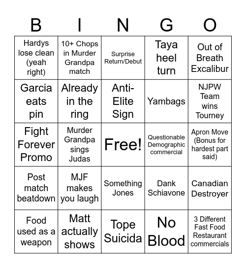 Forbidden Door Go-Home Dynamite Bingo Card