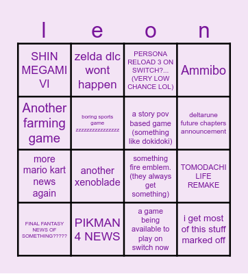 drifloons epic nintendo bingo Card