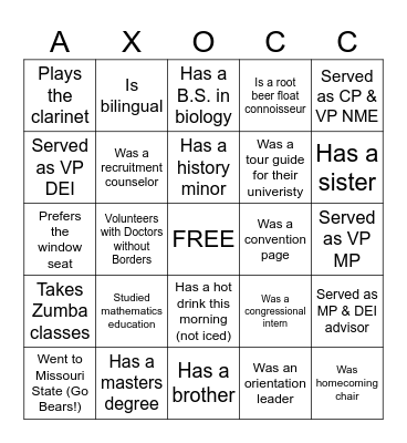 AXOCC Bingo Card