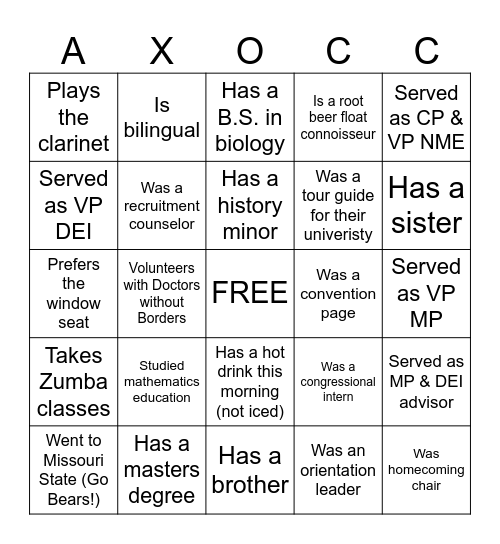 AXOCC Bingo Card