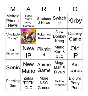 Jack's Nintendo Direct Bingo Board Bingo Card