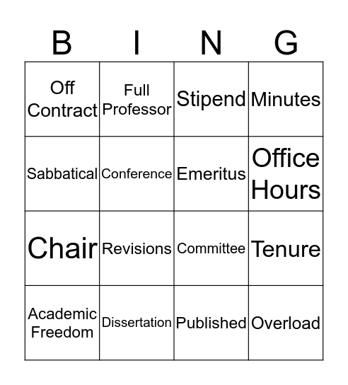 Faculty Bullshit Bingo! Bingo Card