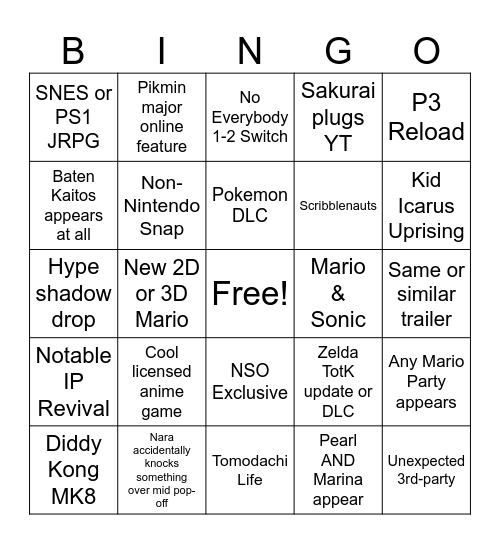 Nintendo Direct at 7/10 am wtf man Bingo Card