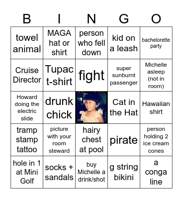 Michelle's 40th Birthday Cruise, Carnival Paradise June 2023 Bingo Card