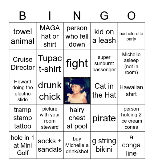 Michelle's 40th Birthday Cruise, Carnival Paradise June 2023 Bingo Card