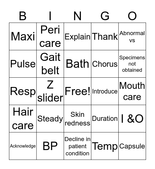 Nursing assistants are fabulous! Bingo Card