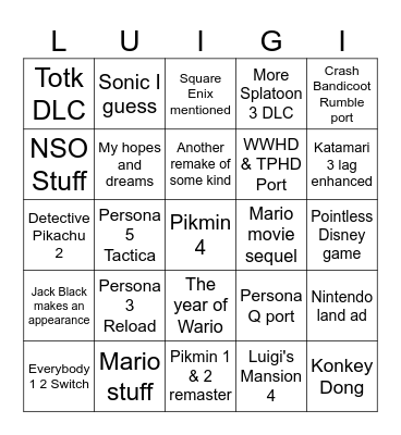 Nintendo Direct June 2023 Bingo Card