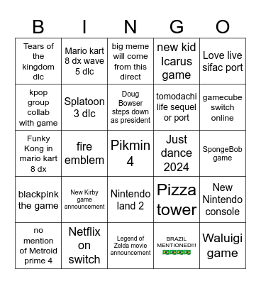 Nintendo direct June 2023 Bingo Card