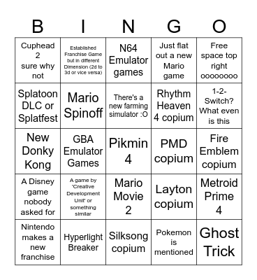 Nintendo Direct 6.21.2023 Bingo Card