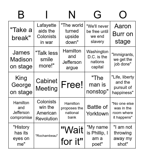 Hamilton Bingo Card