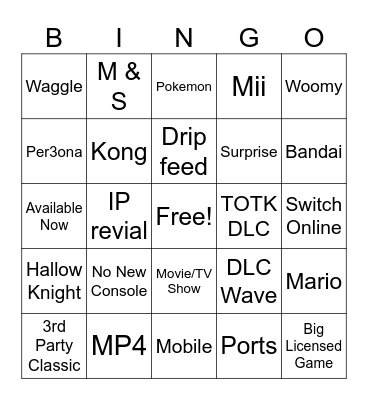 Nintendo SGF Bingo Card