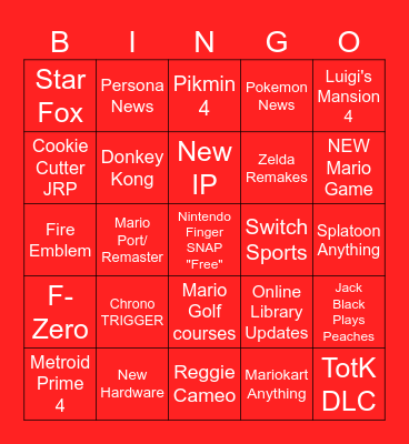 Nintendo Direct Bingo Card