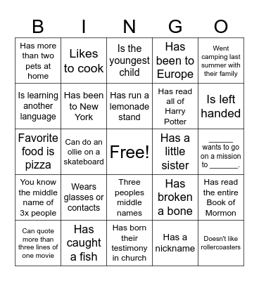 GET TO KNOW OTHERS BINGO Card