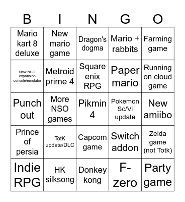Nintendo direct bingo (21/06) Bingo Card