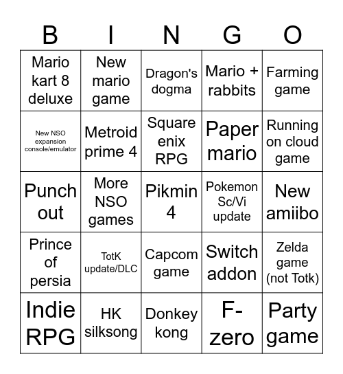 Nintendo direct bingo (21/06) Bingo Card