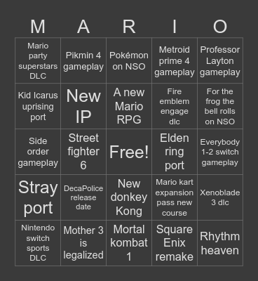 June 2023 Nintendo Direct Bingo Card