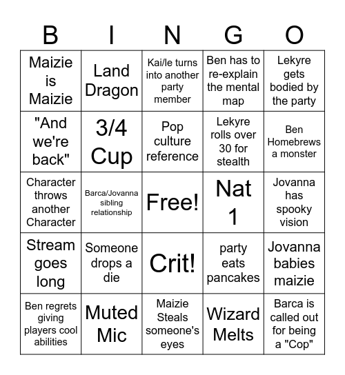 Fall of Hightower Bingo Card