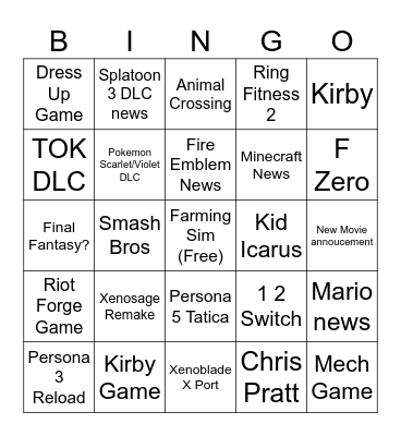 Nintendo Direct BINGO Card