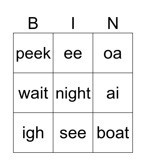 long a e i o Bingo Card