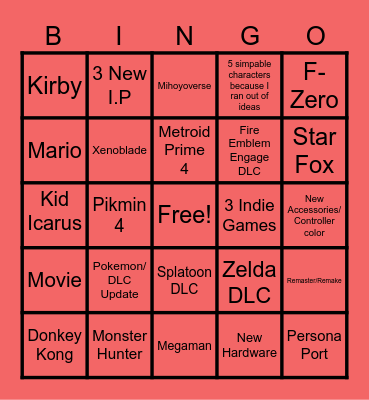 Nintendo Direct 6/21/23 Bingo Card