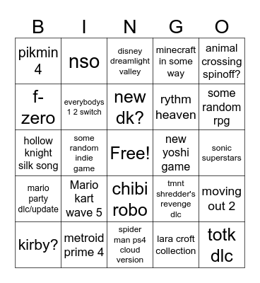 june 21st 2023 nintendo direct bingo Card