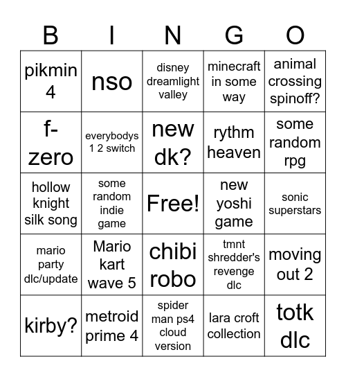 june 21st 2023 nintendo direct bingo Card