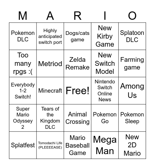 Nintendo Direct! Bingo Card