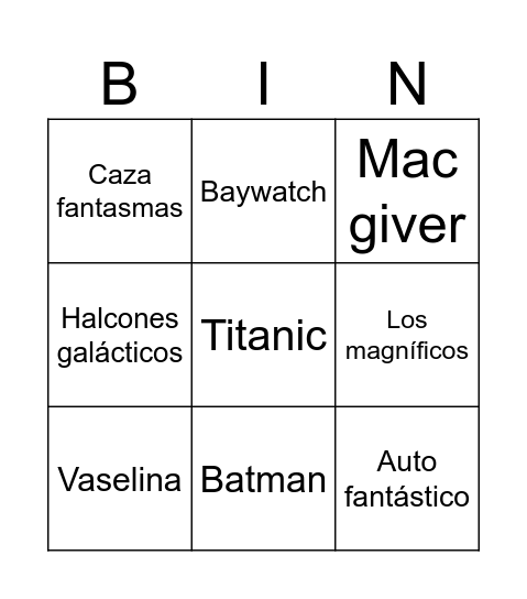 Bingo de canciones Bingo Card