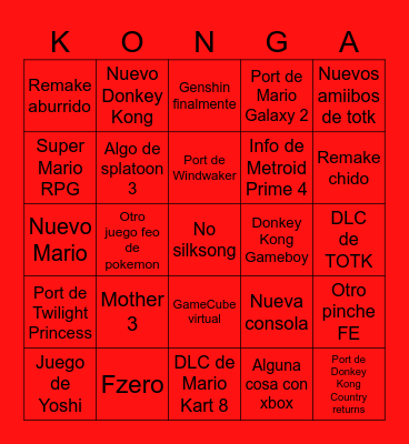 Nintendo Direct Bingo Card