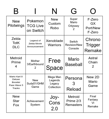 Nintendo Direct 6/21/23 Bingo Card